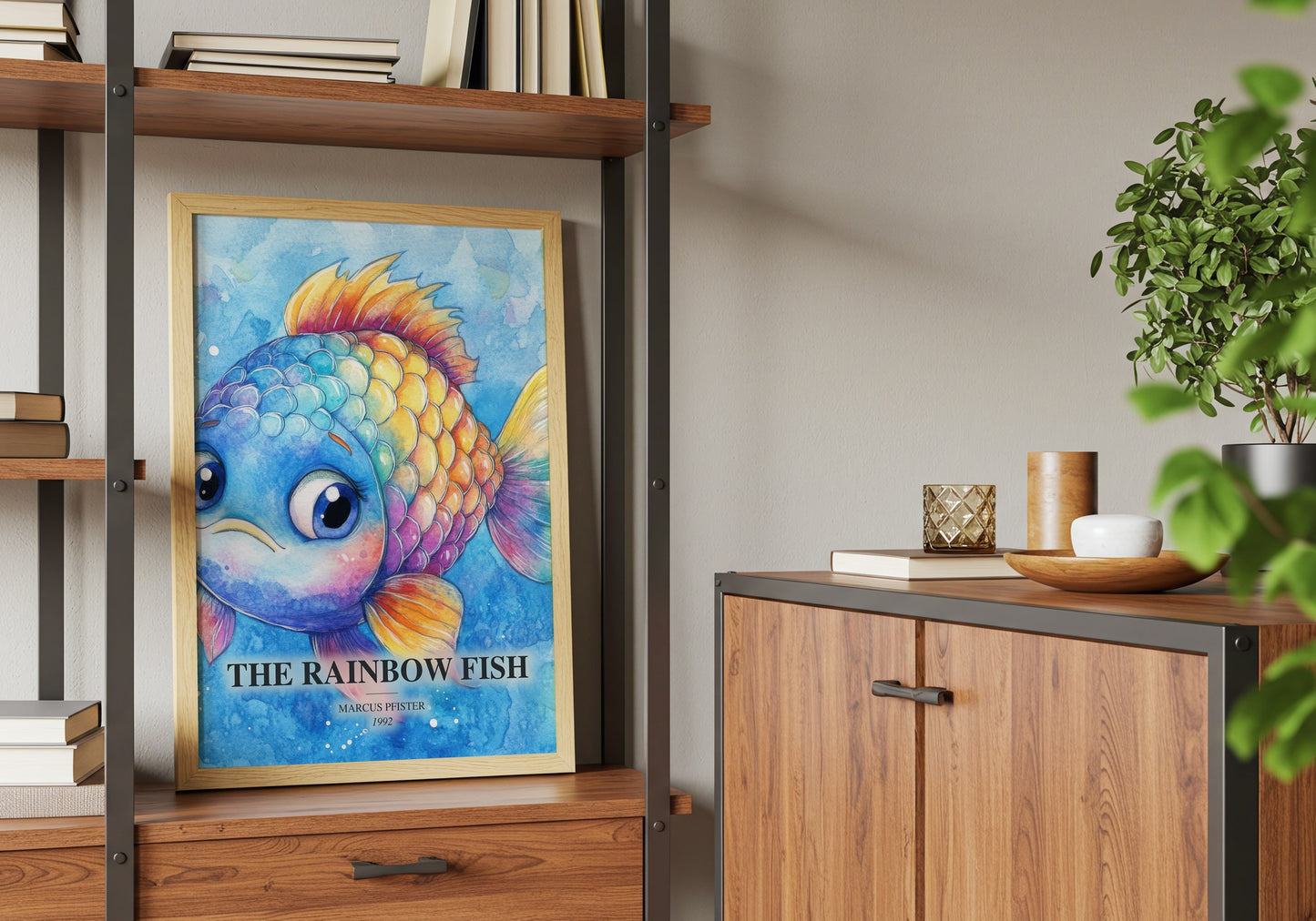 The Rainbow Fish book watercolour illustration paper finish options – matte satin gloss