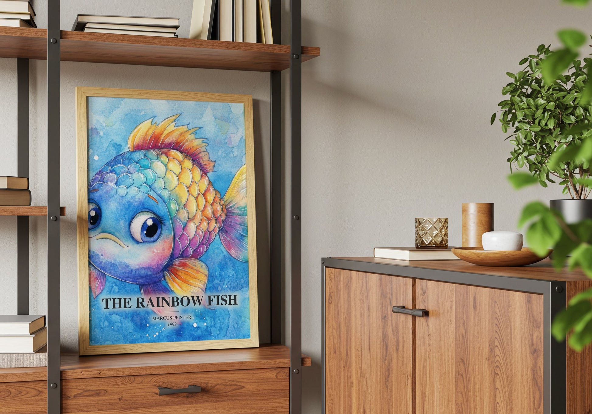 The Rainbow Fish book watercolour illustration paper finish options – matte satin gloss