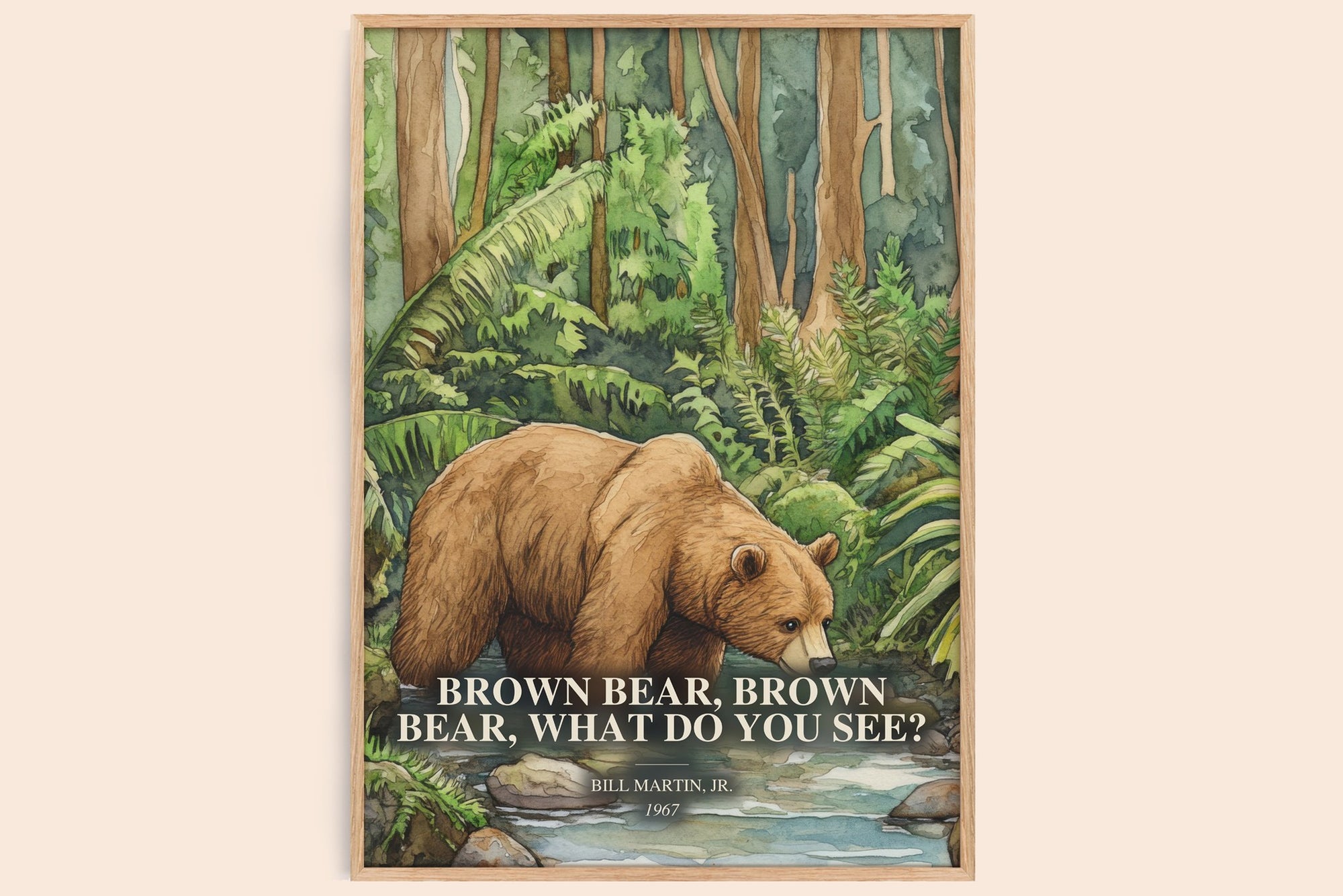 Brown Bear, Brown Bear, What Do You See? watercolour book poster by Bill Martin, Jr. – framed literary art print