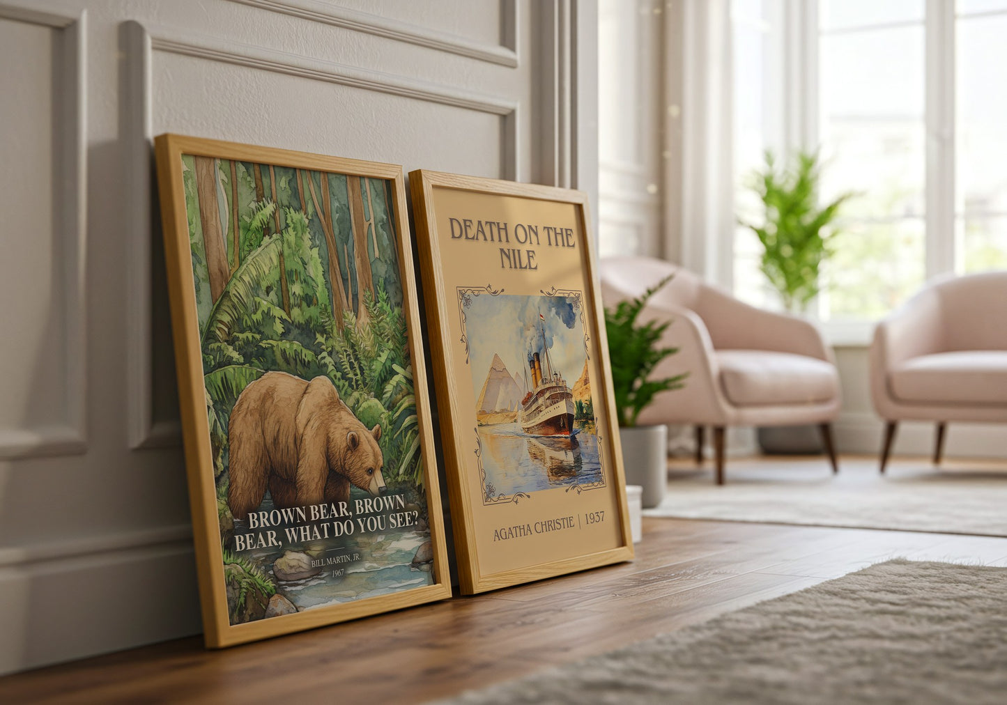 Brown Bear, Brown Bear, What Do You See? watercolour print framed by window – literary home decor