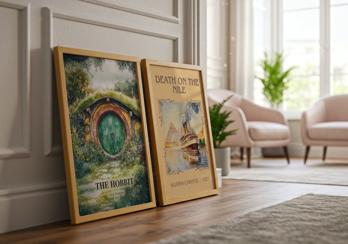 The Hobbit watercolour print framed by window – literary home decor