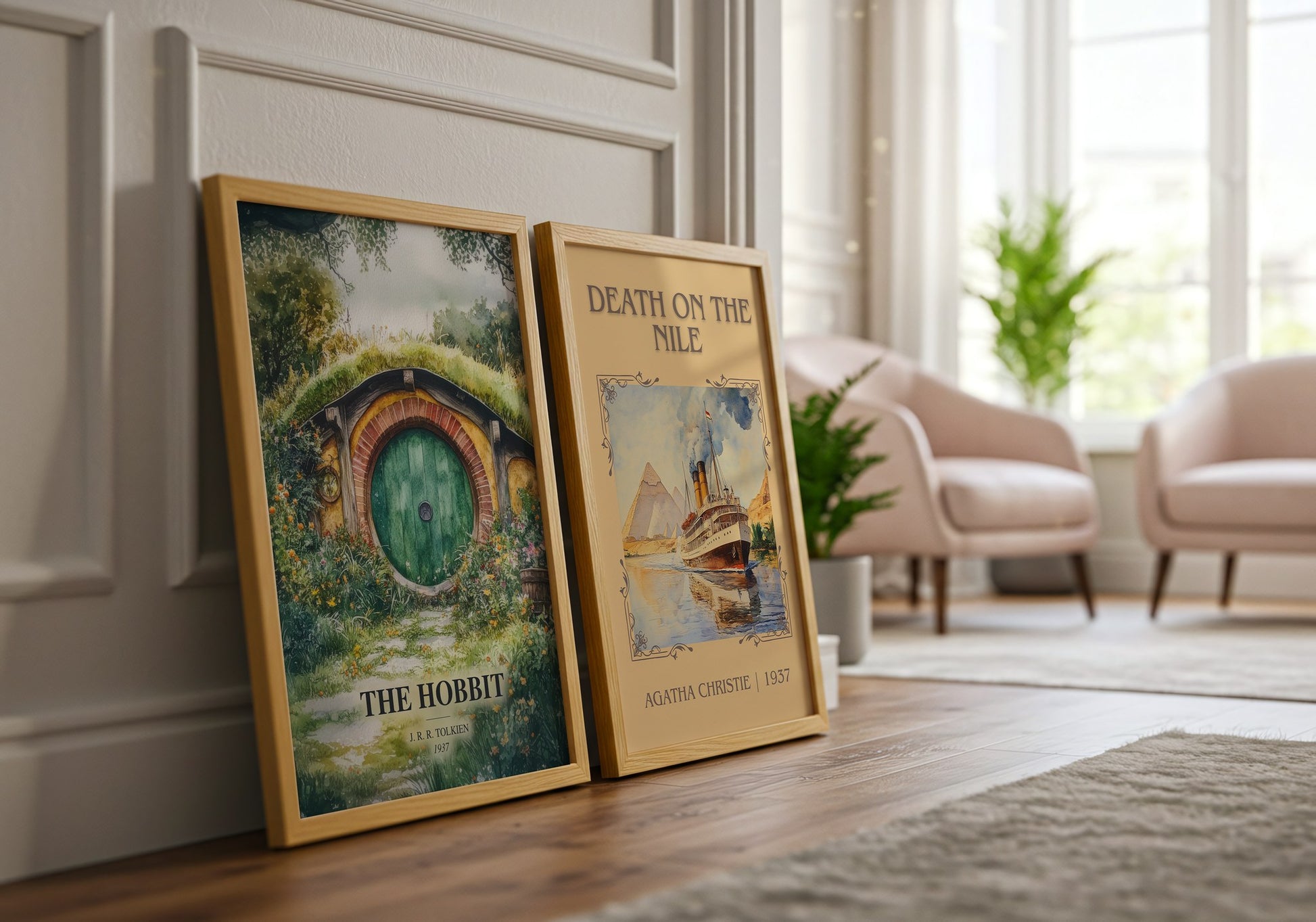 The Hobbit watercolour print framed by window – literary home decor