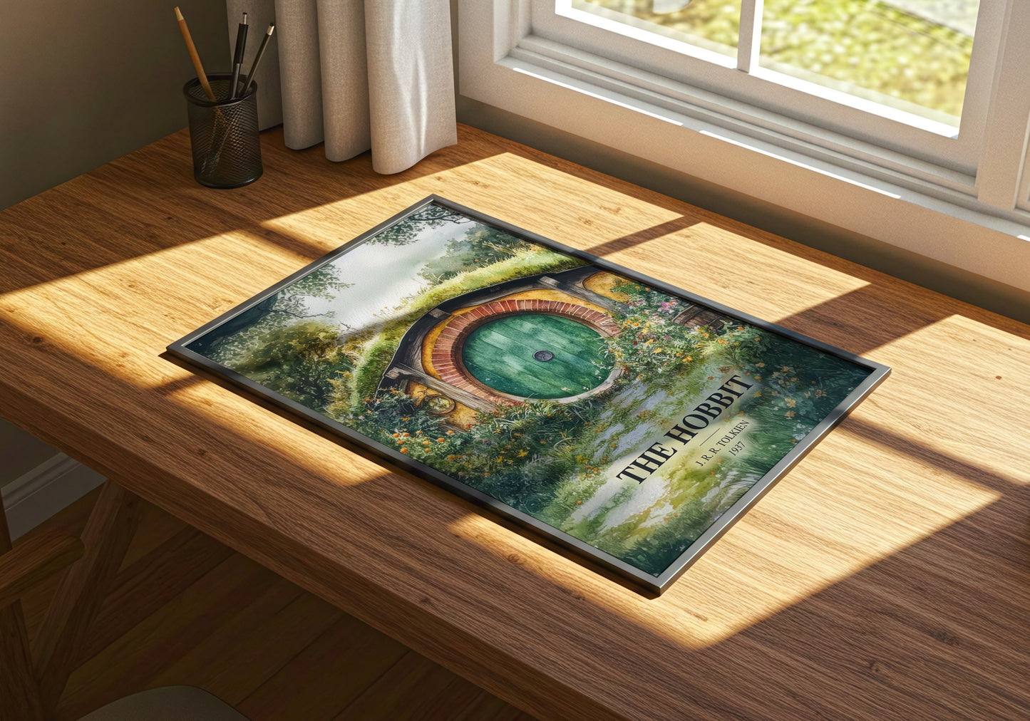 The Hobbit watercolour book poster framed on wall – fantasy wall art