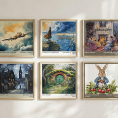 The Hobbit Literary Art Print by J. R. R. Tolkien – square print in a six-frame gallery wall