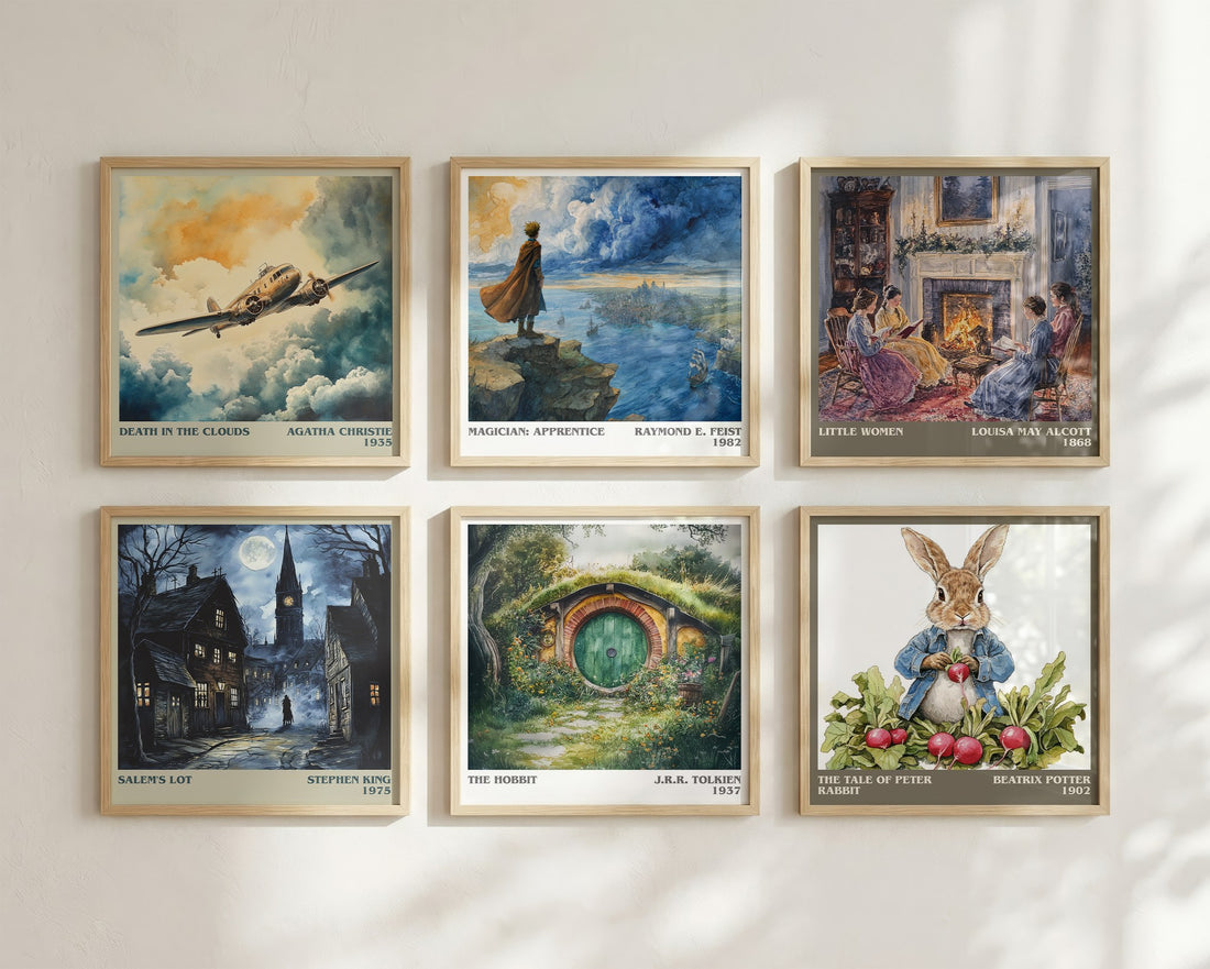 The Hobbit Literary Art Print by J. R. R. Tolkien – square print in a six-frame gallery wall