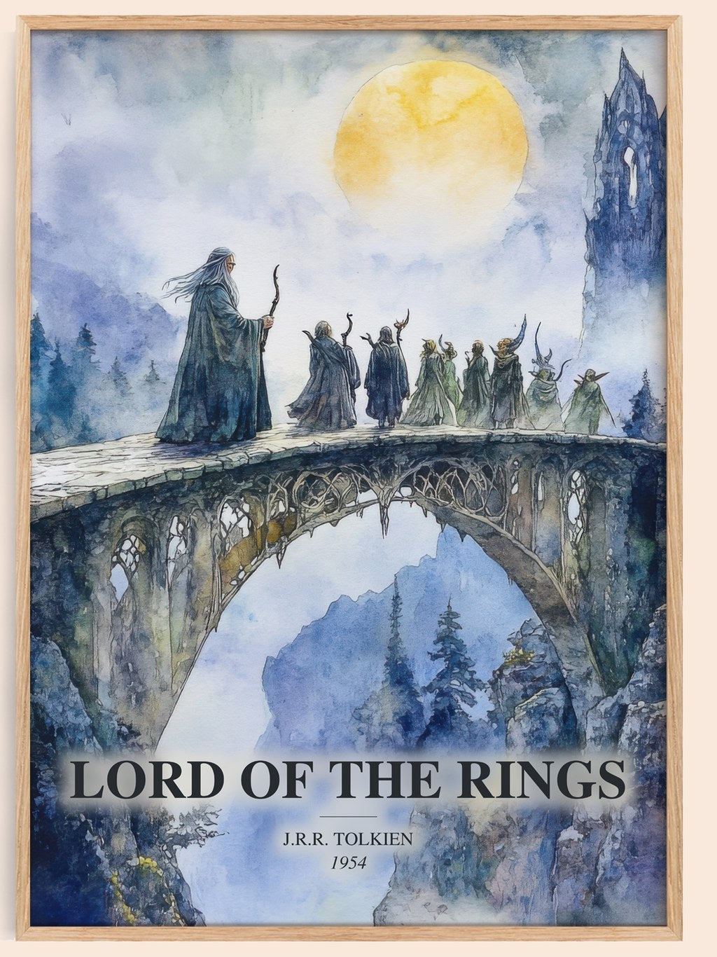 Lord Of The Rings watercolour book poster by J.R.R. Tolkien – framed literary art print