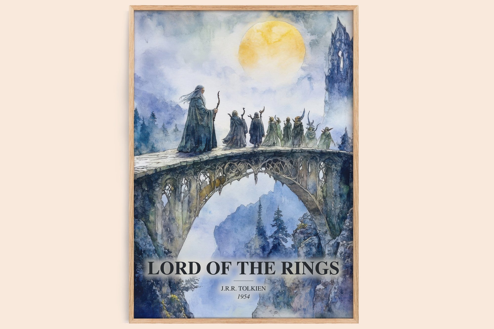 Lord Of The Rings watercolour book poster by J.R.R. Tolkien – framed literary art print