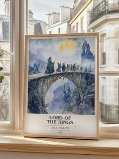 Lord Of The Rings Book Cover Poster by J.R.R. Tolkien – framed print by a bright window
