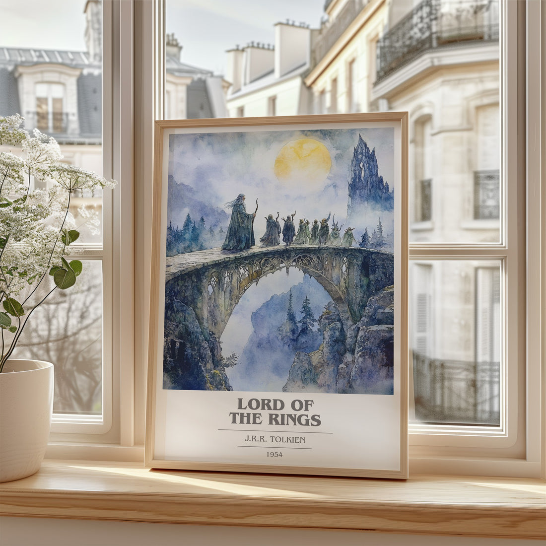Lord Of The Rings Book Cover Poster by J.R.R. Tolkien – framed print by a bright window