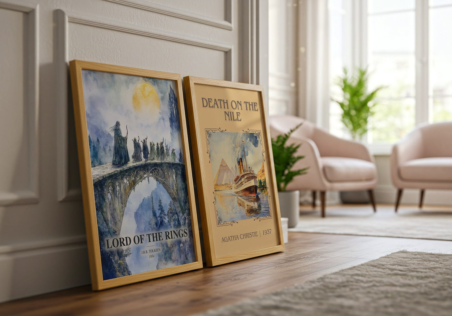 Lord Of The Rings watercolour print framed by window – literary home decor