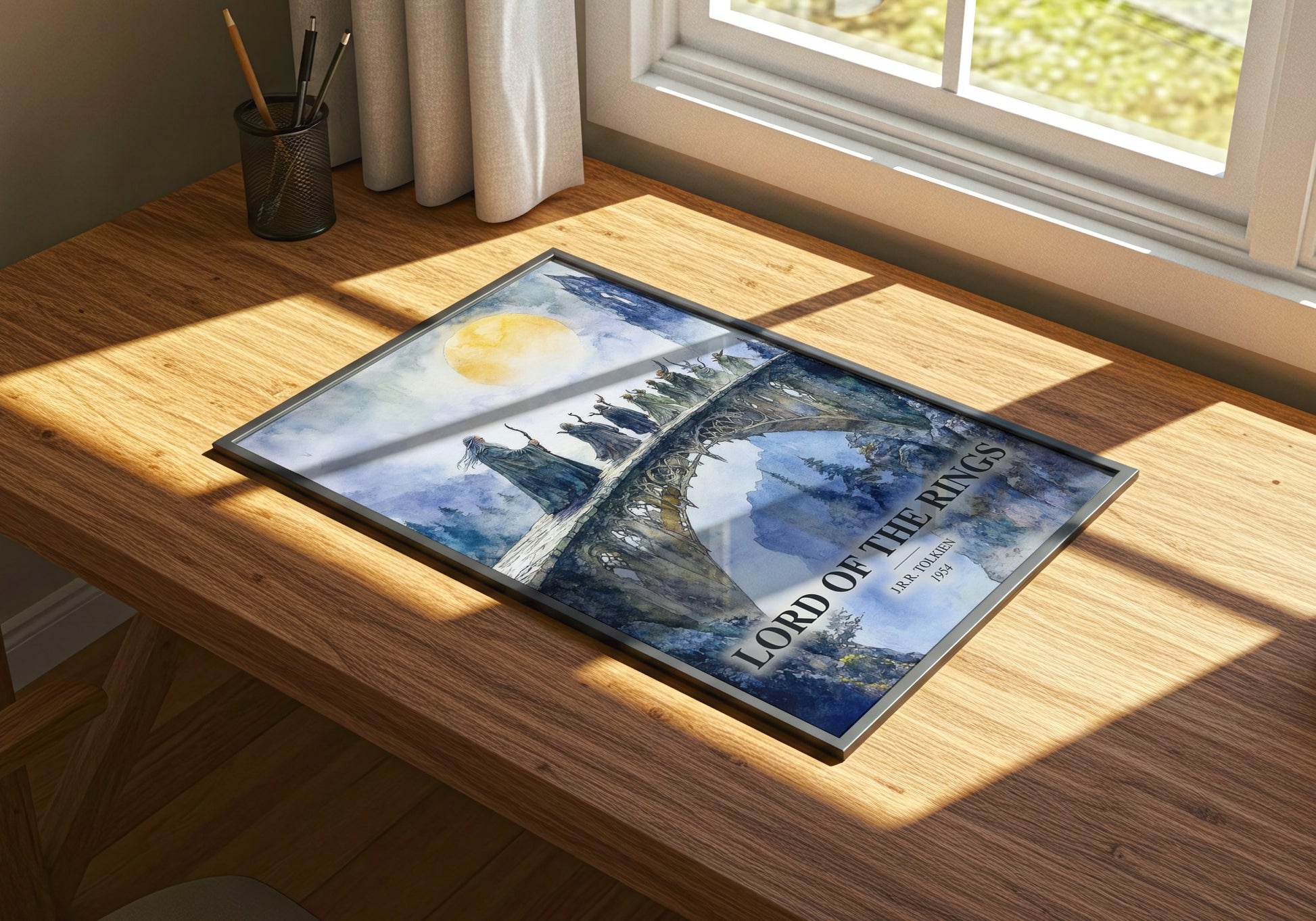 Lord Of The Rings watercolour book poster framed on wall – fantasy wall art