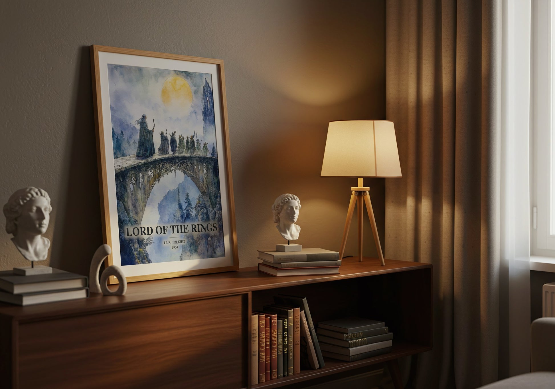 Lord Of The Rings watercolour print on bookshelf – J.R.R. Tolkien fan gift