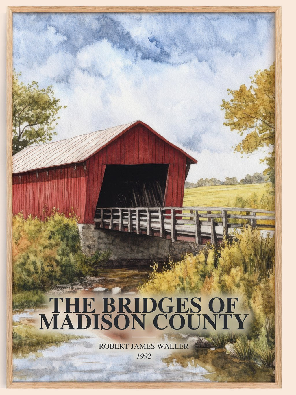 The Bridges Of Madison County watercolour book poster by Robert James Waller – framed literary art print