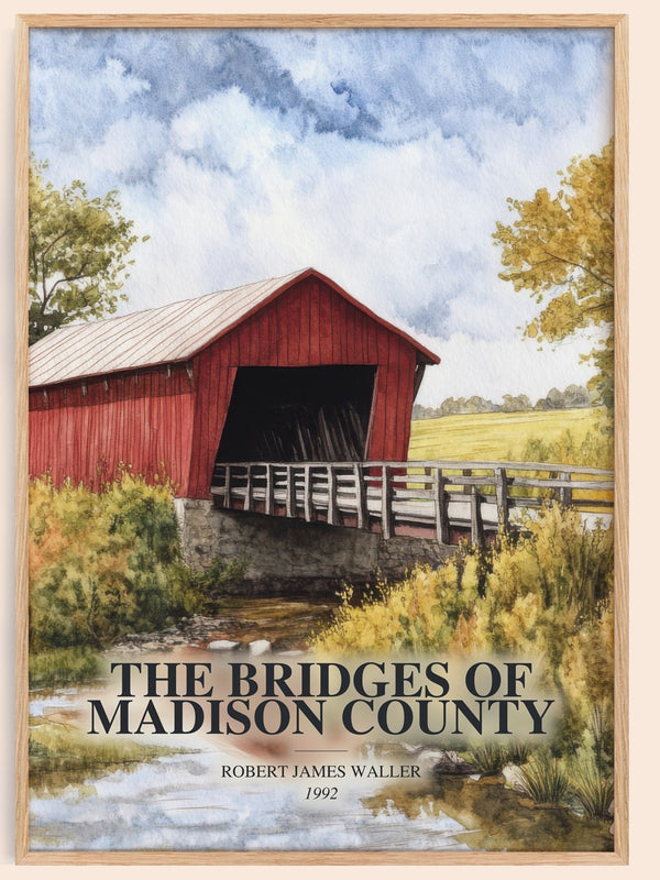 The Bridges Of Madison County watercolour book poster by Robert James Waller – framed literary art print