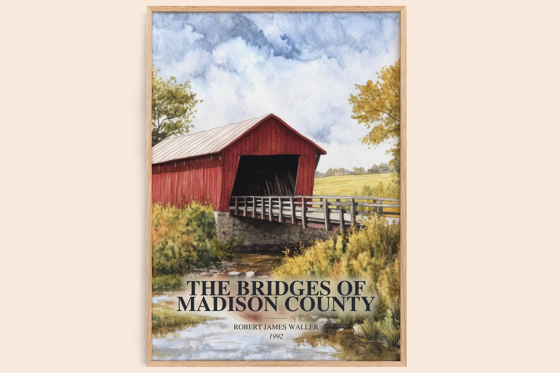 The Bridges Of Madison County watercolour book poster by Robert James Waller – framed literary art print