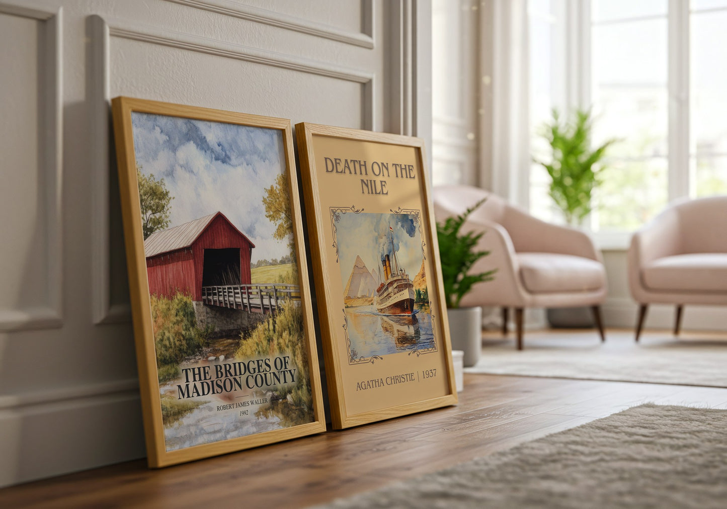 The Bridges Of Madison County watercolour print framed by window – literary home decor