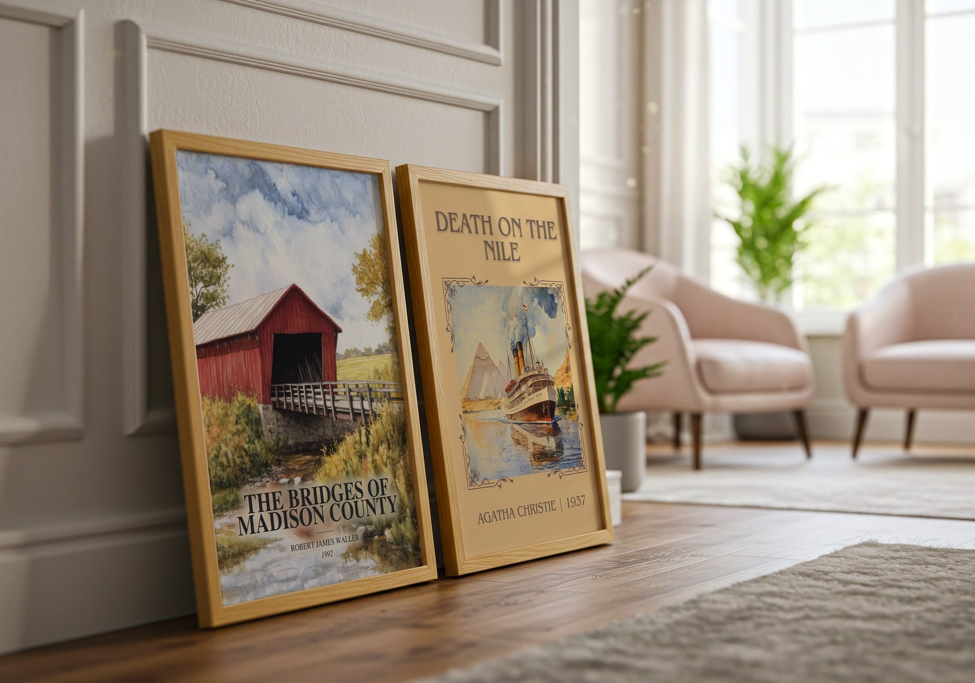 The Bridges Of Madison County watercolour print framed by window – literary home decor