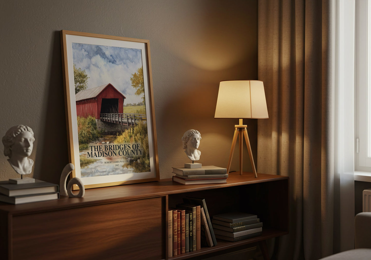 The Bridges Of Madison County watercolour print on bookshelf – Robert James Waller fan gift
