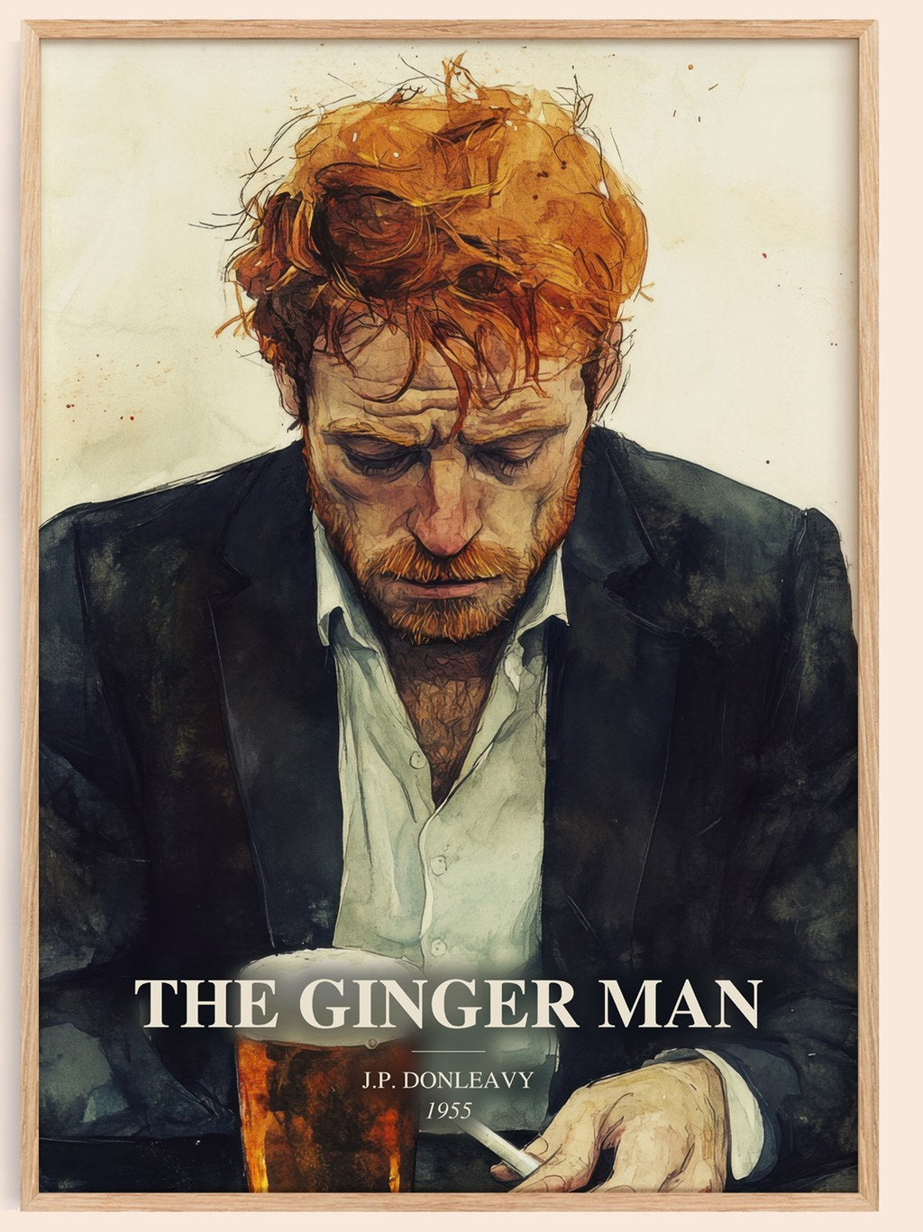 The Ginger Man watercolour book poster by J.P. Donleavy – framed literary art print