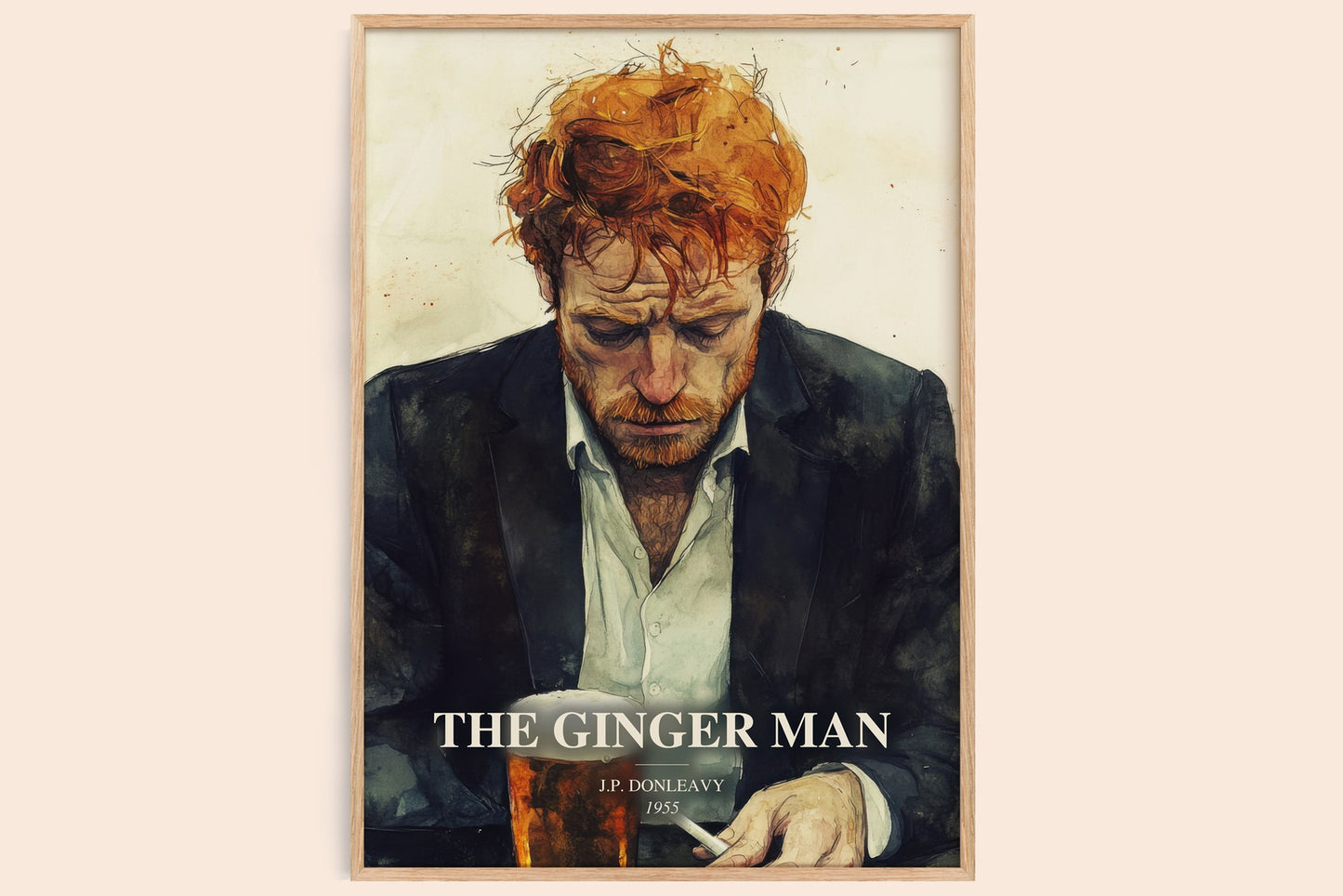 The Ginger Man watercolour book poster by J.P. Donleavy – framed literary art print
