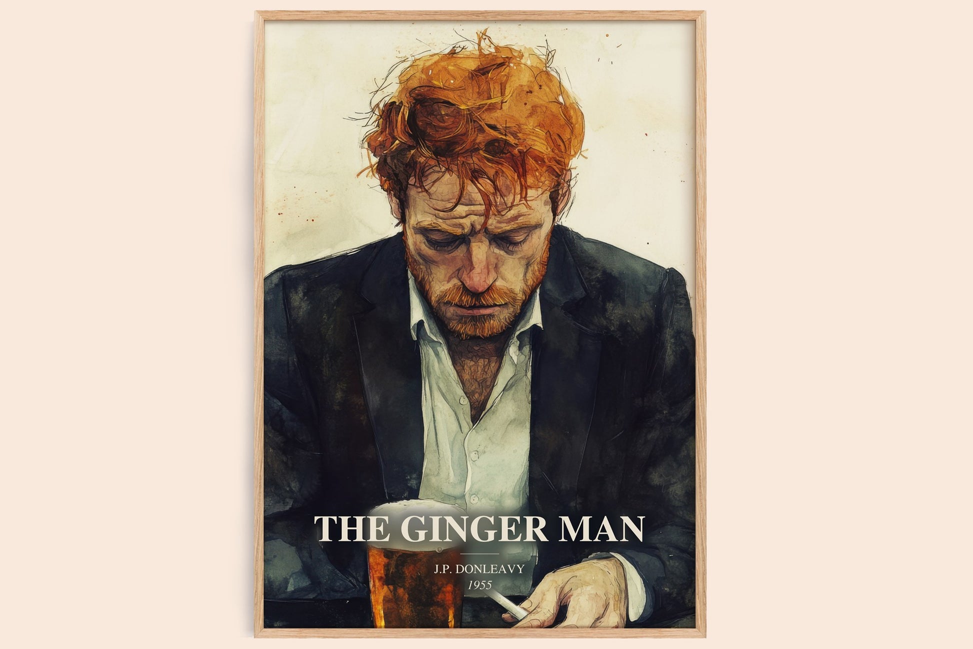 The Ginger Man watercolour book poster by J.P. Donleavy – framed literary art print