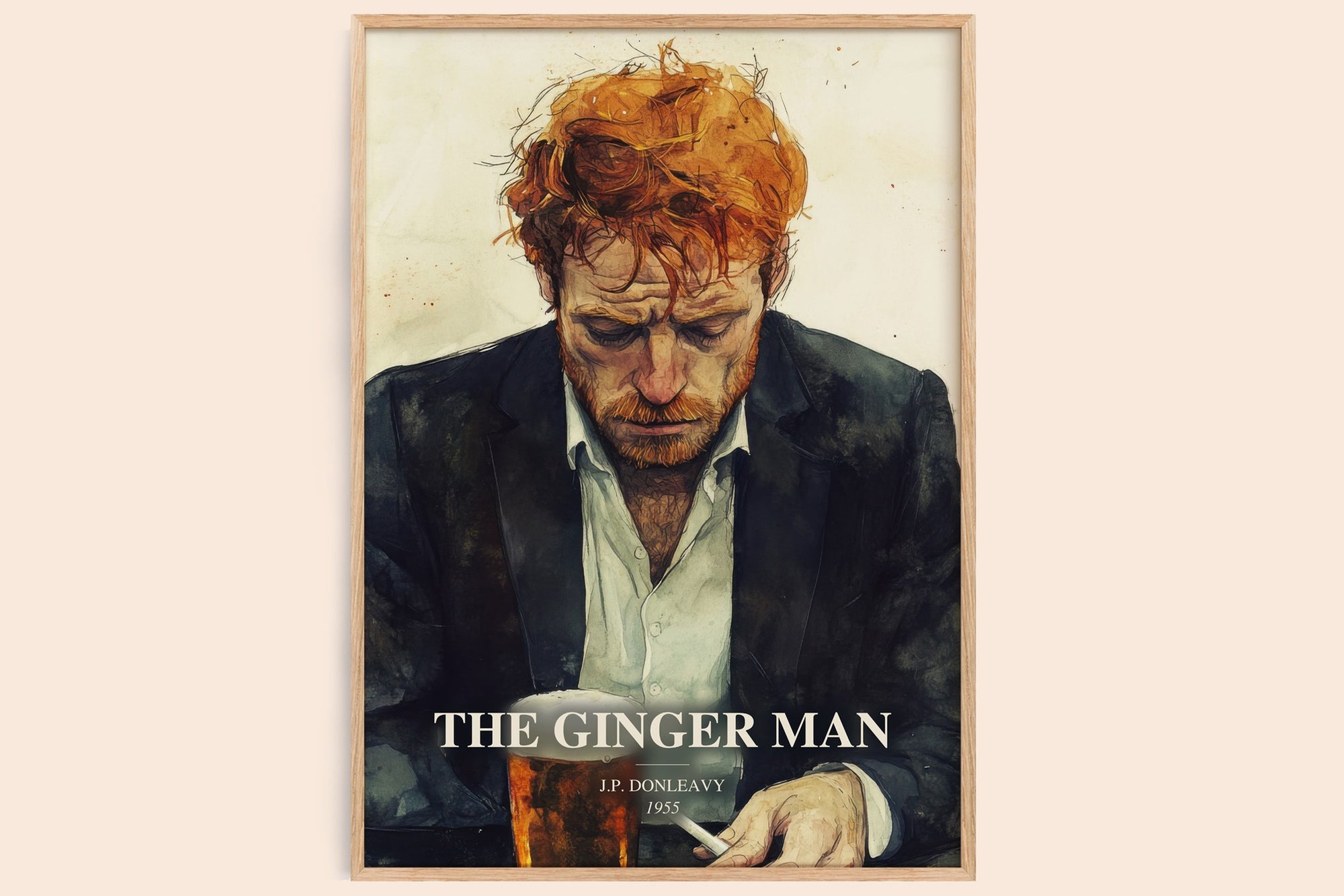 The Ginger Man watercolour book poster by J.P. Donleavy – framed literary art print