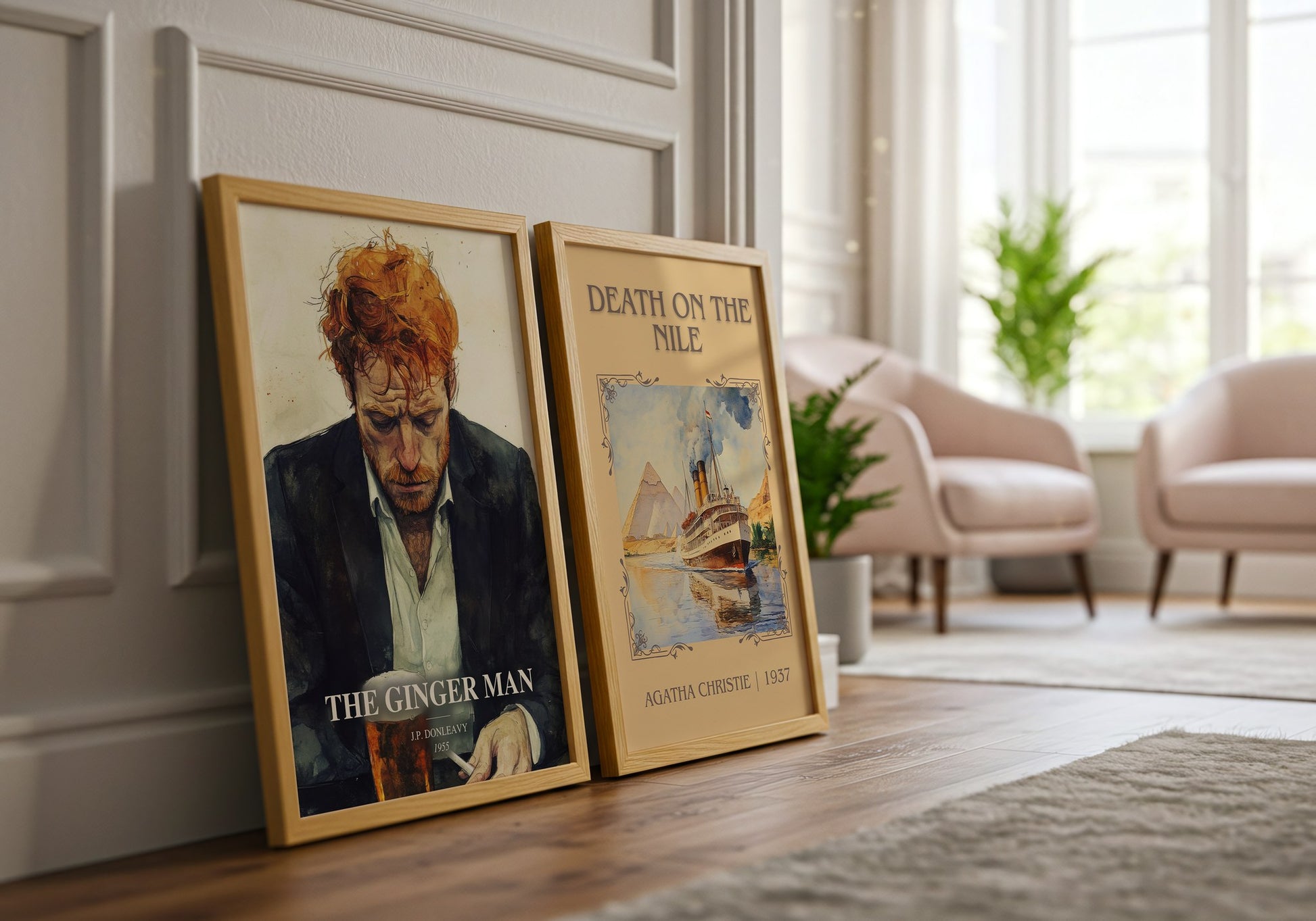 The Ginger Man watercolour print framed by window – literary home decor