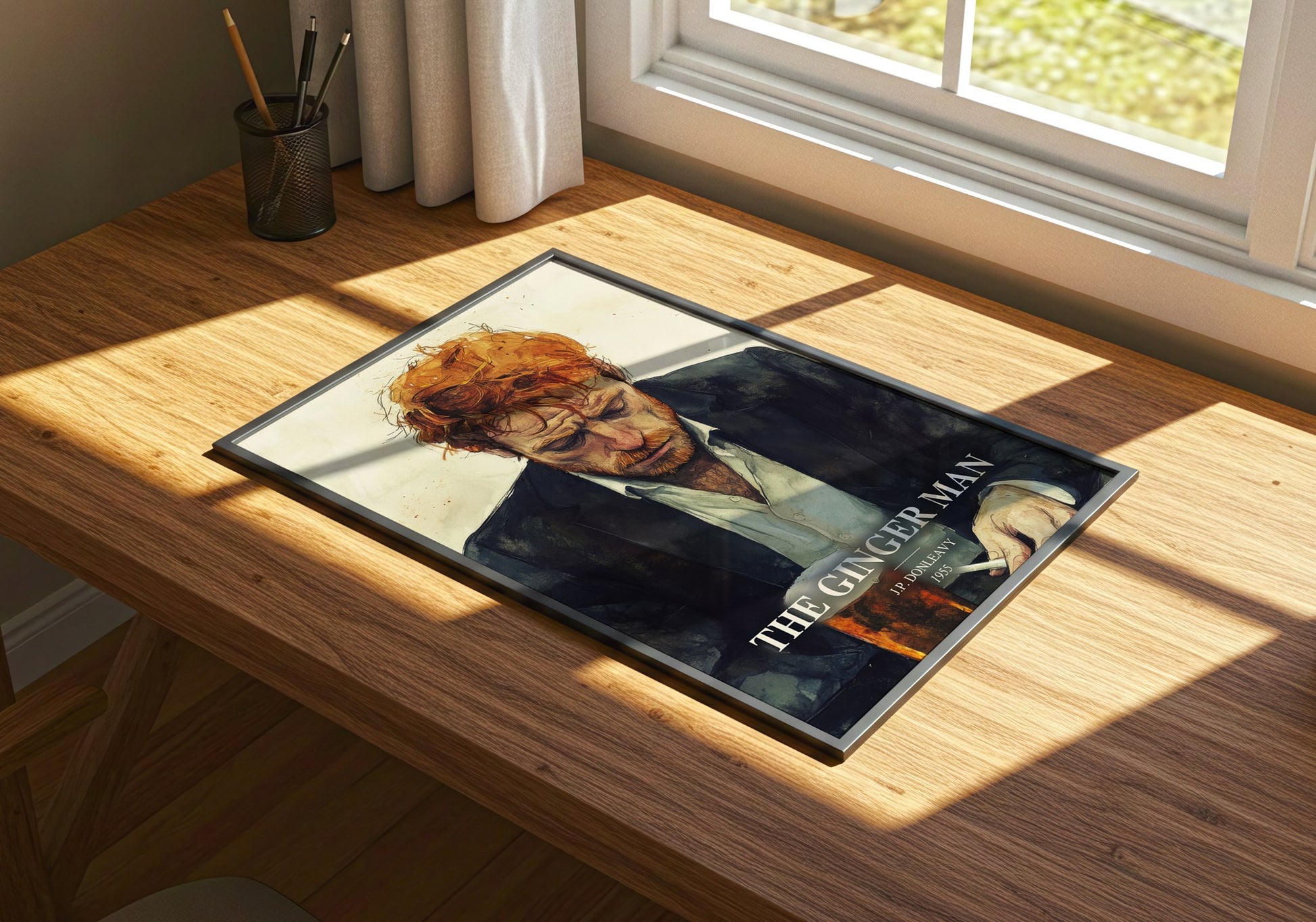 The Ginger Man watercolour book poster framed on wall – literary fiction wall art