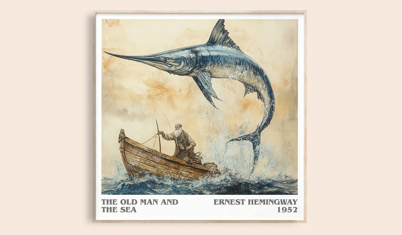 The Old Man and the Sea Literary Art Print by Ernest Hemingway (Square style)
