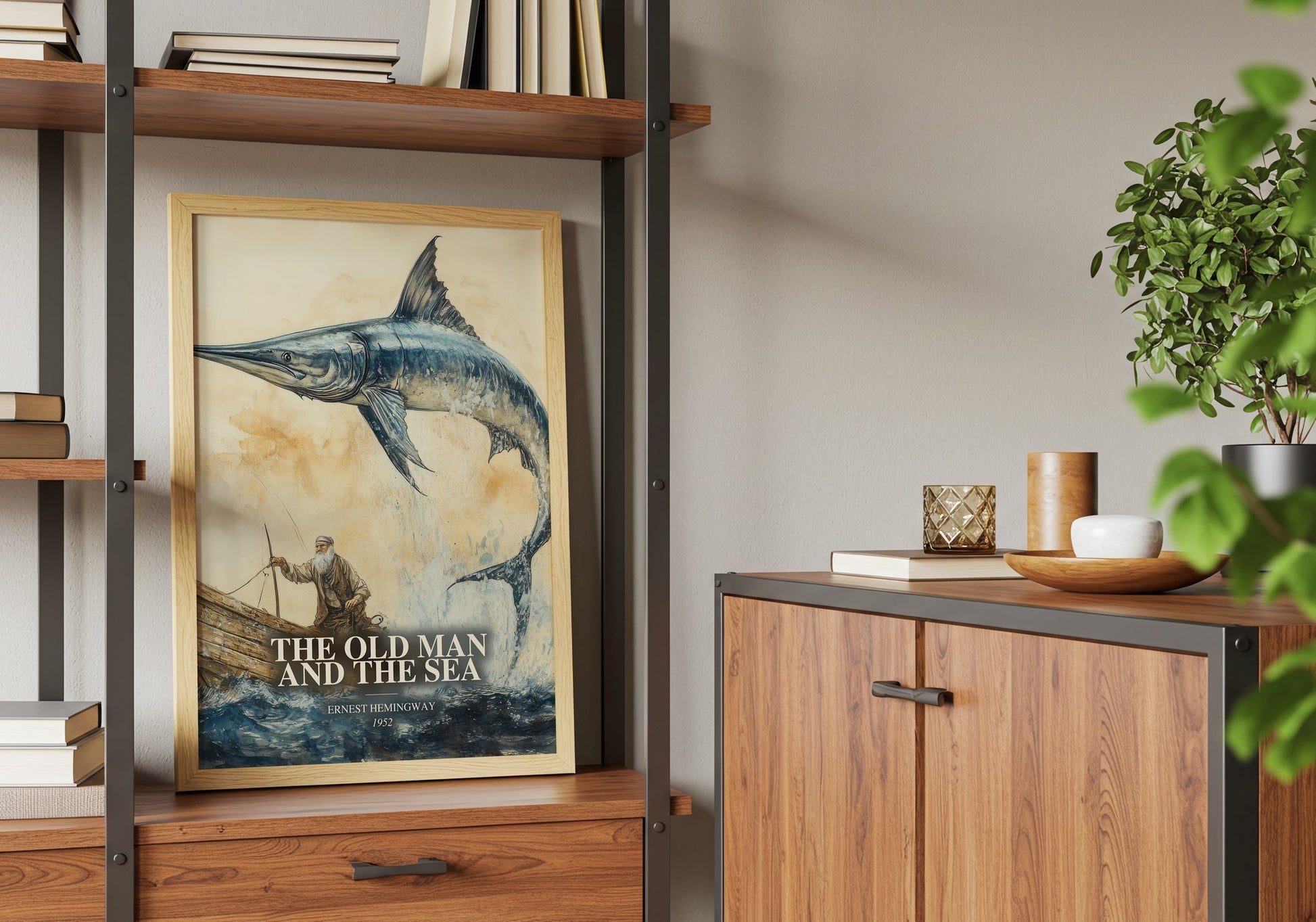 The Old Man And The Sea book watercolour illustration paper finish options – matte satin gloss