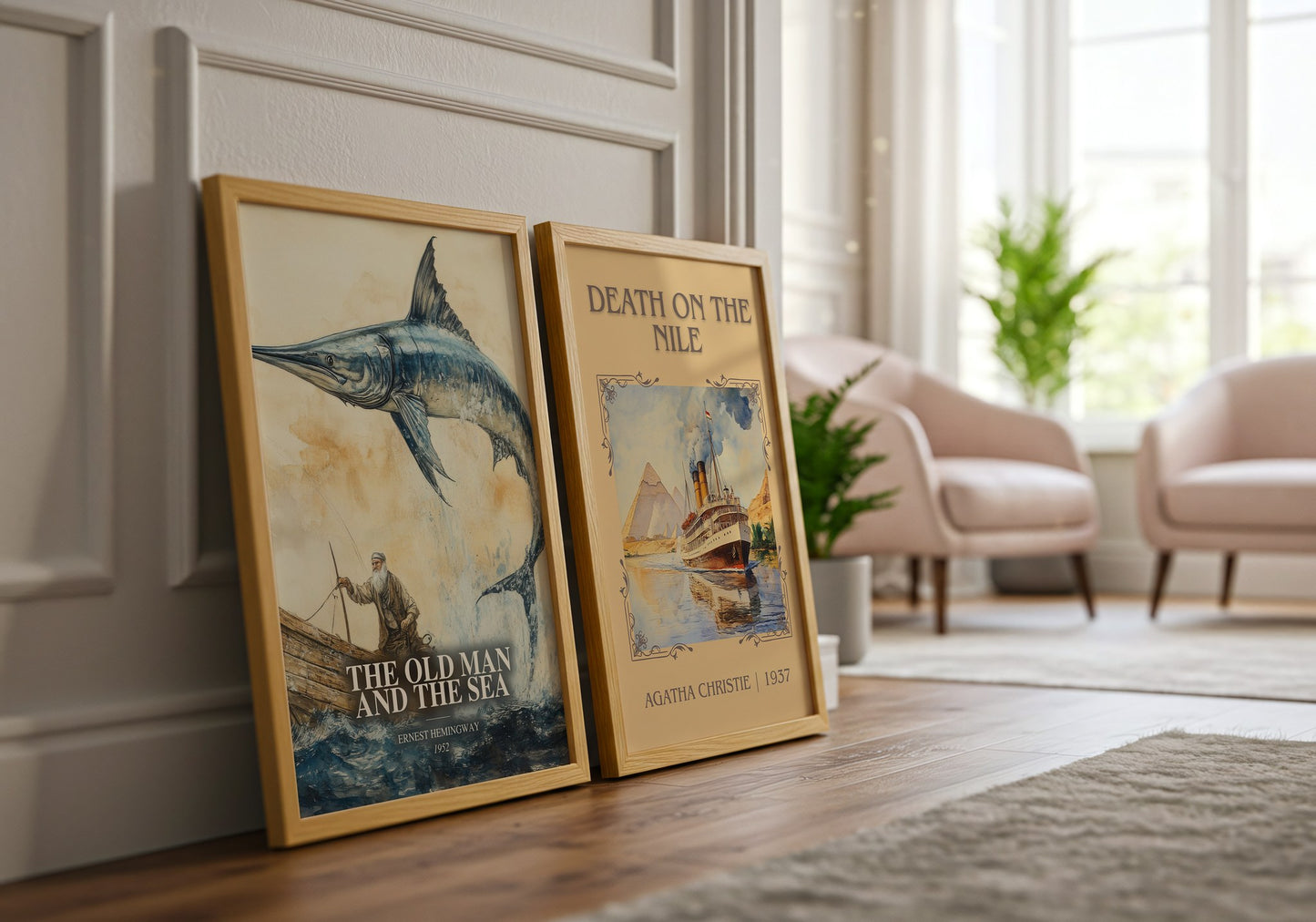 The Old Man And The Sea watercolour print framed by window – literary home decor