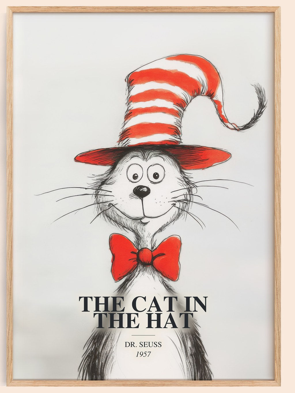 The Cat In The Hat watercolour book poster by Dr. Seuss – framed literary art print