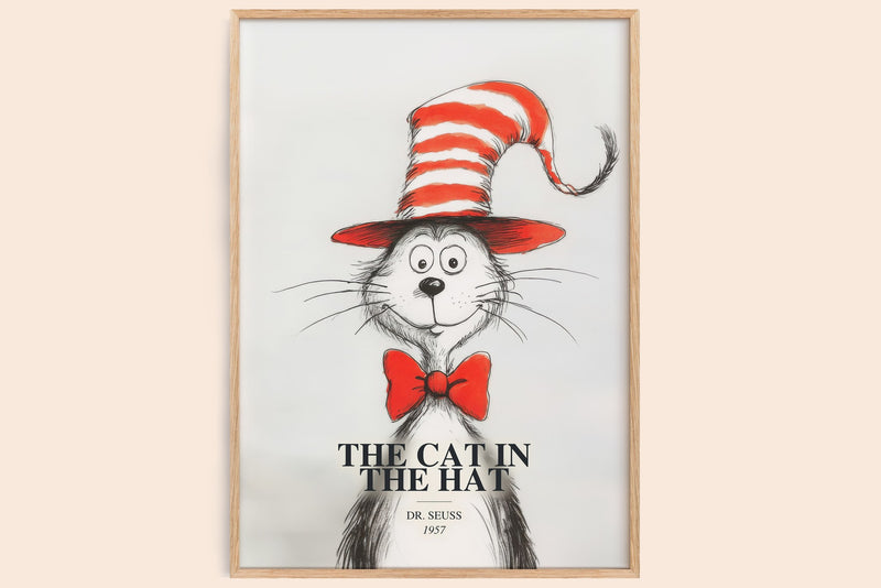 The Cat In The Hat Book Watercolour Illustration by Dr. Seuss (Edge style)