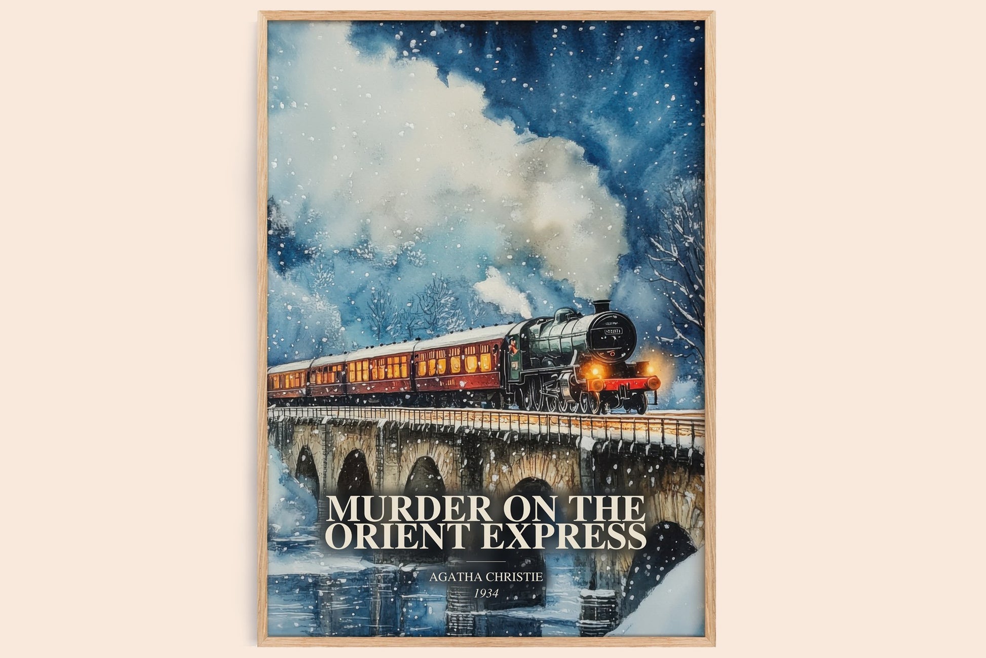 Murder On The Orient Express watercolour book poster by Agatha Christie – framed literary art print