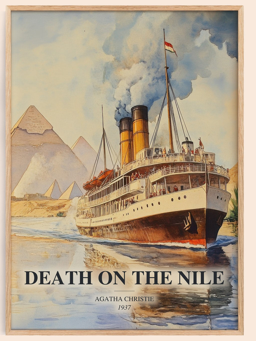 Death On The Nile watercolour book poster by Agatha Christie – framed literary art print