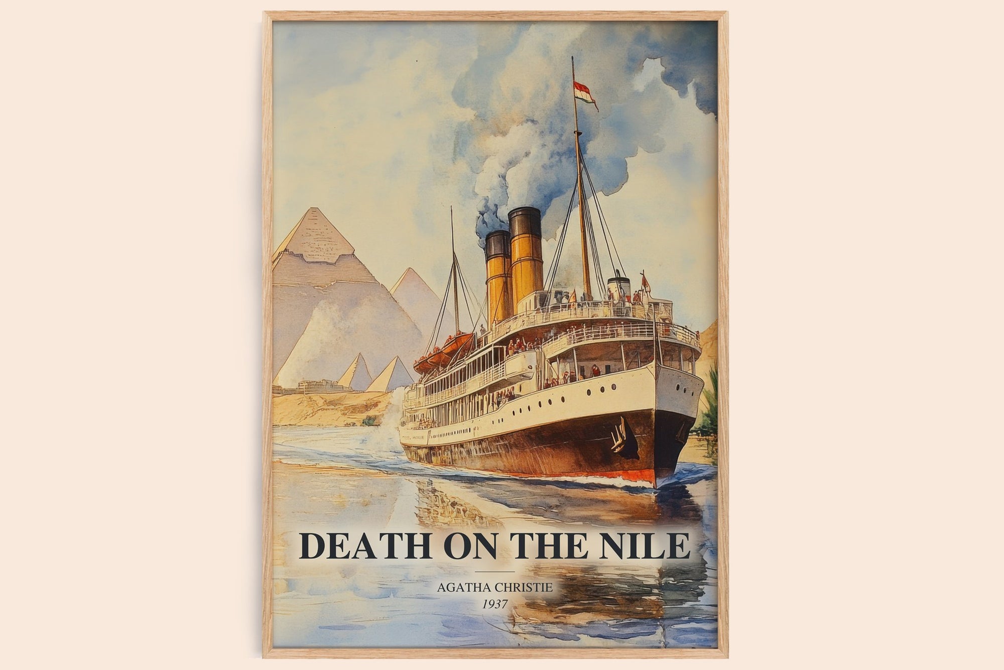 Death On The Nile watercolour book poster by Agatha Christie – framed literary art print