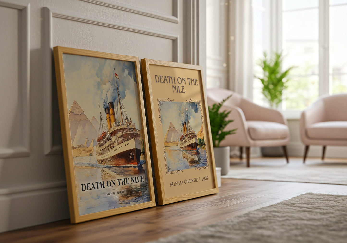 Death On The Nile watercolour print framed by window – literary home decor