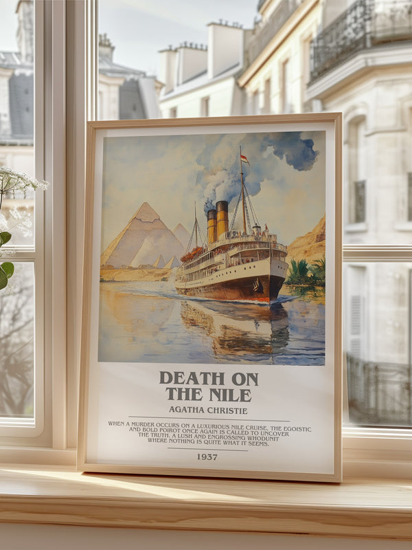 Death on the Nile Bookish Wall Art by Agatha Christie – framed print by a bright window