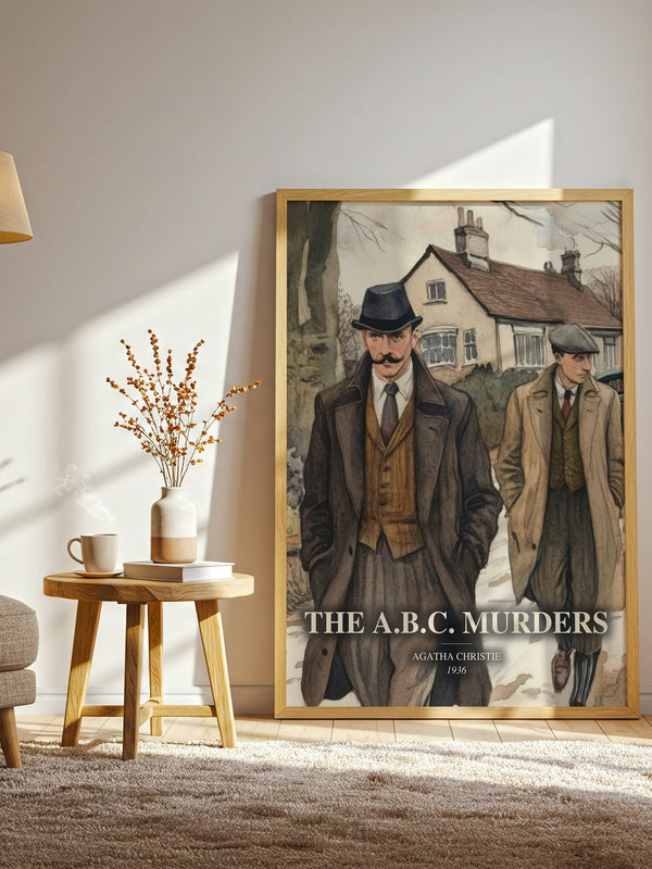 The A.B.C. Murders watercolour print in frame leaning in hallway – mystery wall art