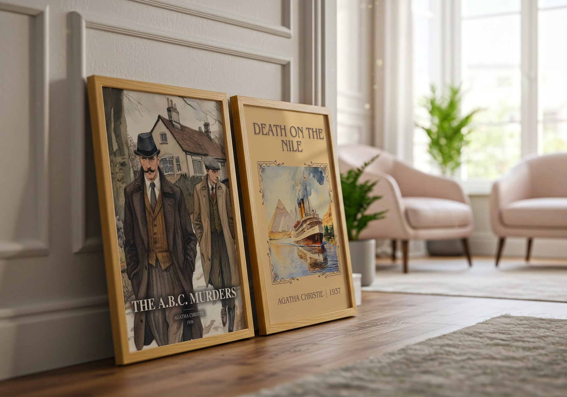 The A.B.C. Murders watercolour print framed by window – literary home decor