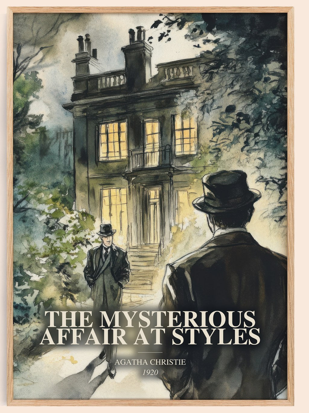 The Mysterious Affair At Styles watercolour book poster by Agatha Christie – framed literary art print