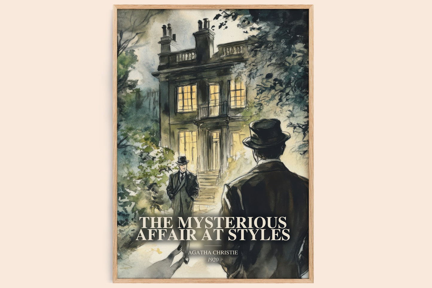 The Mysterious Affair At Styles watercolour book poster by Agatha Christie – framed literary art print