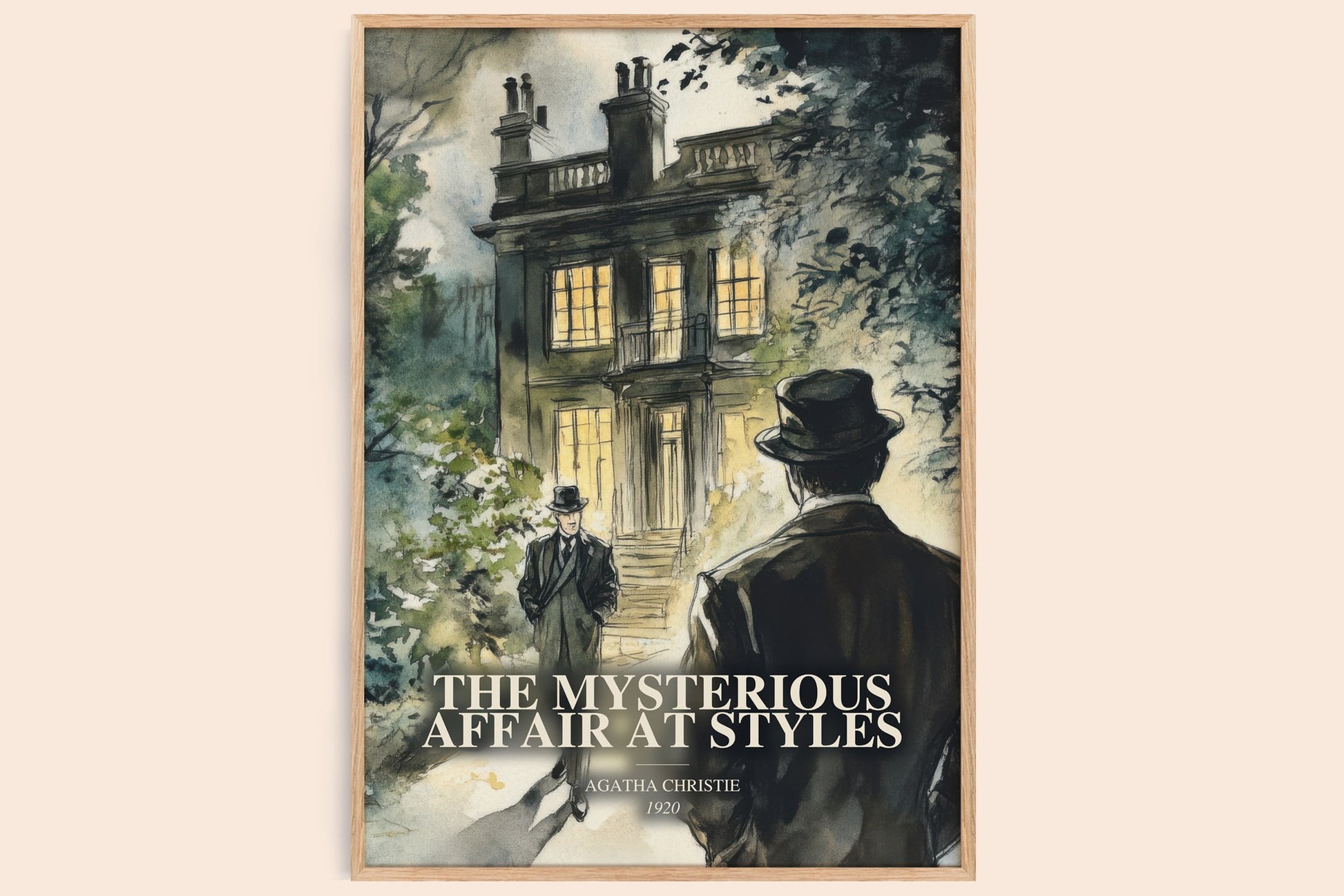 The Mysterious Affair At Styles watercolour book poster by Agatha Christie – framed literary art print