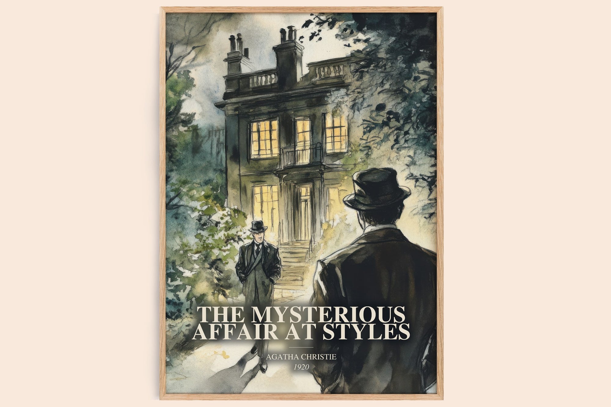 The Mysterious Affair At Styles watercolour book poster by Agatha Christie – framed literary art print