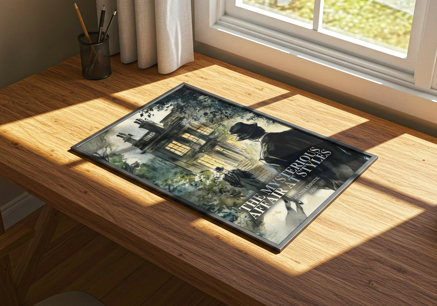 The Mysterious Affair At Styles watercolour book poster framed on wall – mystery wall art