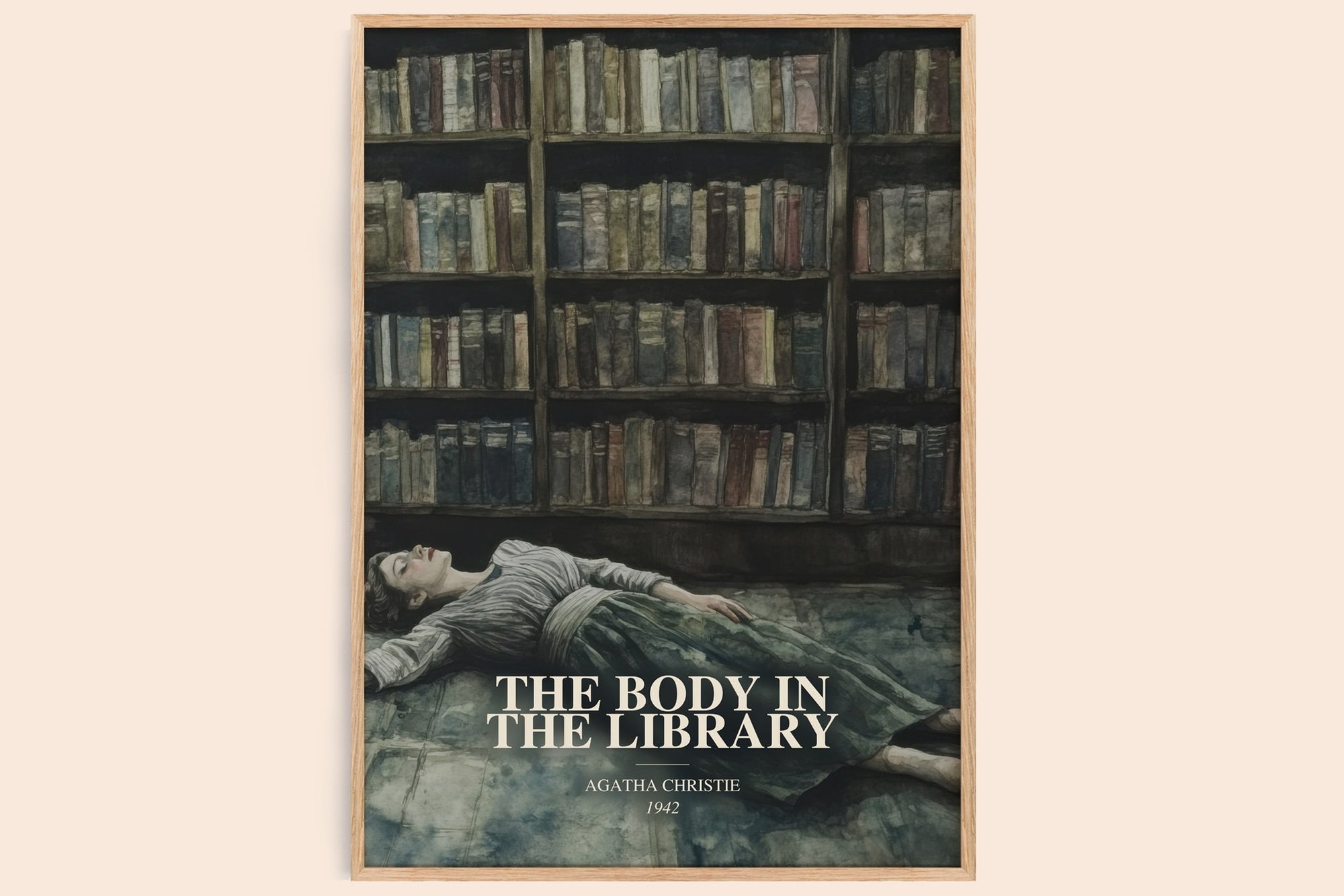 The Body In The Library watercolour book poster by Agatha Christie – framed literary art print