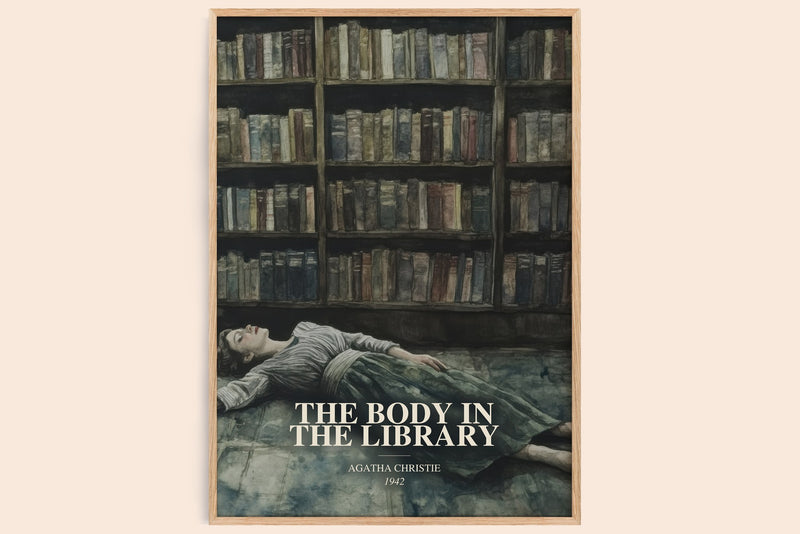The Body In The Library watercolour book poster by Agatha Christie – framed literary art print