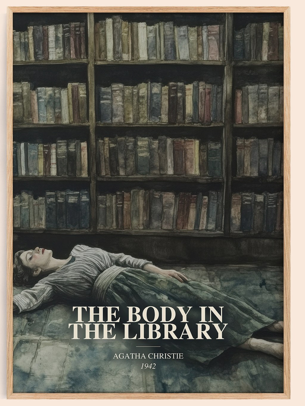 Body In The Library Book Watercolour Illustration by Agatha Christie
