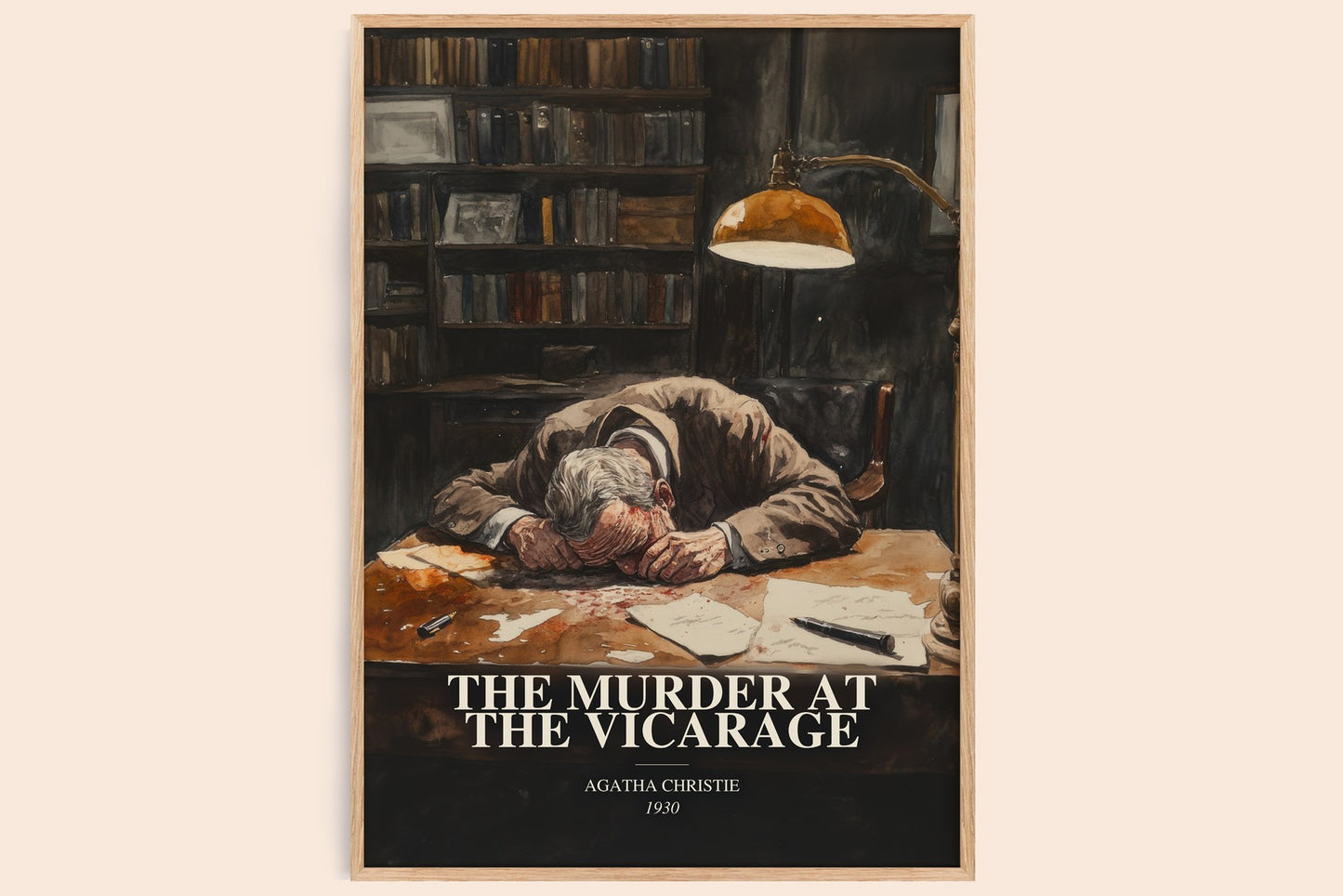 The Murder At The Vicarage watercolour book poster by Agatha Christie – framed literary art print