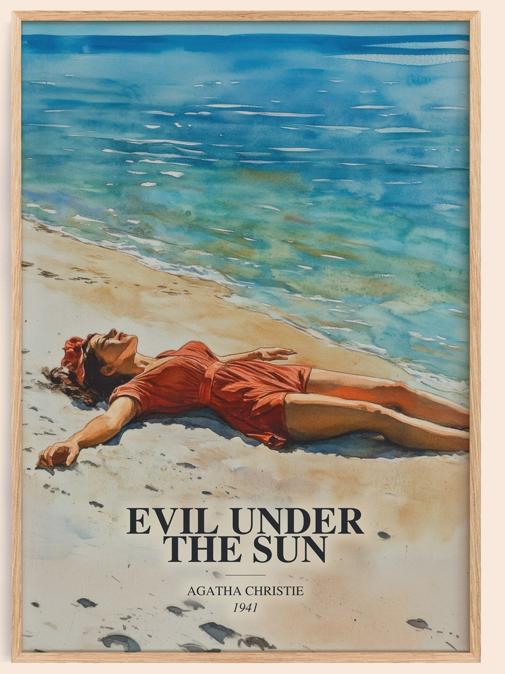 Evil Under The Sun watercolour book poster by Agatha Christie – framed literary art print